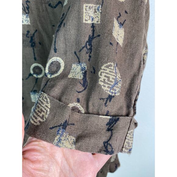 Chico's Women's Size 2 Brown Black Asian 100% Linen Button Up Shirt Jacket - Picture 4 of 7